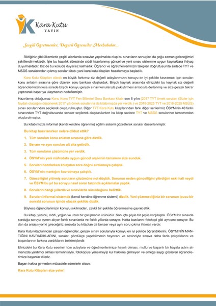 2026 Yks-Tyt Fen Bilimleri Karakutu Ösym Çıkmış Soru Bankası Dijital Çözümlü Konu Konu Son 8 Yıl fiyatları