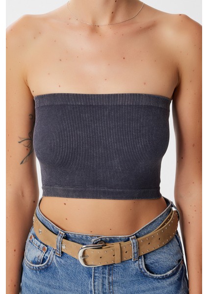 Straplez Fitilli Örme 2'li Paket Büstiyer LUB0211 Taş Antrasit modelleri