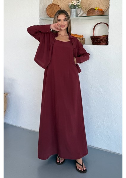 Ciela Kadın Askılı Bolero Maxi Bordo Elbise Takım – Yazlık Modal Rahatlık ve Zarif Şıklık
