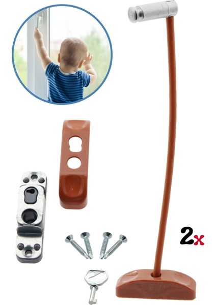 Pencere Kilidi 2 Adet Açık Kahve Kapı ve Pencere Emniyet Aparatı Güvenlik Ürünü Kilit
