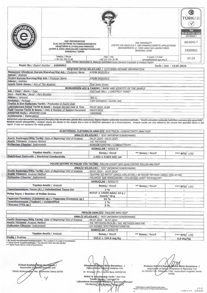 Kapıdağ Ham Kestane Balı (Analiz Raporlu) fiyatları