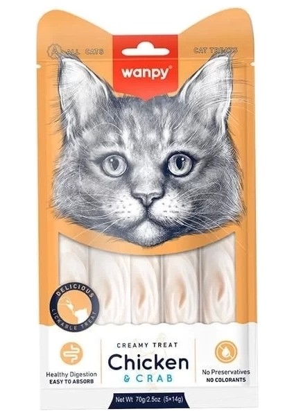 Wanpy Kremalı Tavuk ve Yengeçli Kedi Ödül Maması 5 Adet 14 gr