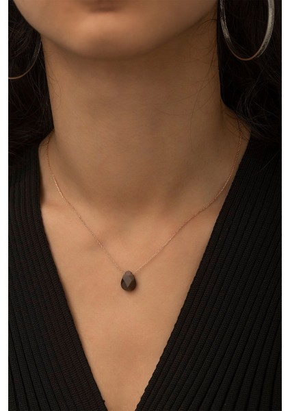 Faset Damla Kesim 925 Ayar Gümüş Kolye Kahverengi fiyatları