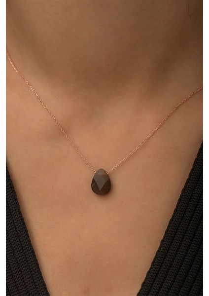 Faset Damla Kesim 925 Ayar Gümüş Kolye Kahverengi modelleri