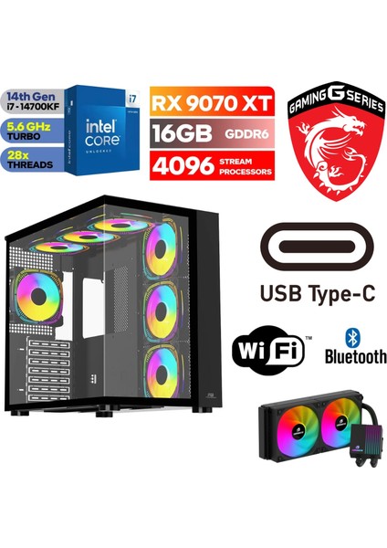 Msı-Şafak-Gaming Pc Ddr5 -Rx 9070XT 16GB – Intel I7 14700KF – 32GB-64GB Ddr5 Ram-1tb M.2 Ssd-Sıvı Sogutmalı - Windows 11 Pro Masaüstü Bilgisayar