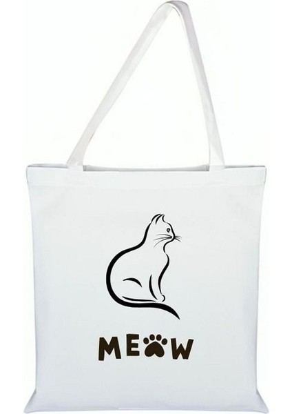 Kedi Baskılı Bez Çanta - Kedili Çanta