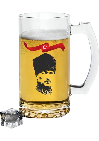 Atatürk ve Bayrak Baskılı Bira Bardağı - Bira Bardak
