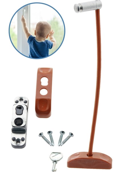 Açık Kahve Pencere Kilidi Halatlı Çocuk Güvenlik Emniyet Hırsız Pimapen Pvc Kapı Bebek Kilidi
