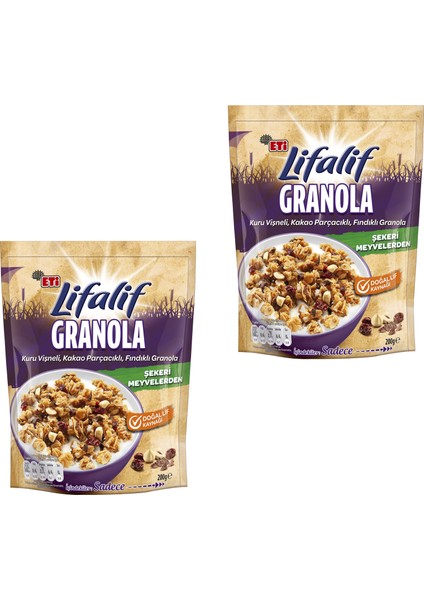 Lifalif Granola Kuru Vişneli, Kakao Parçacıklı, Fındıklı 200 g x 2 Adet fiyatları