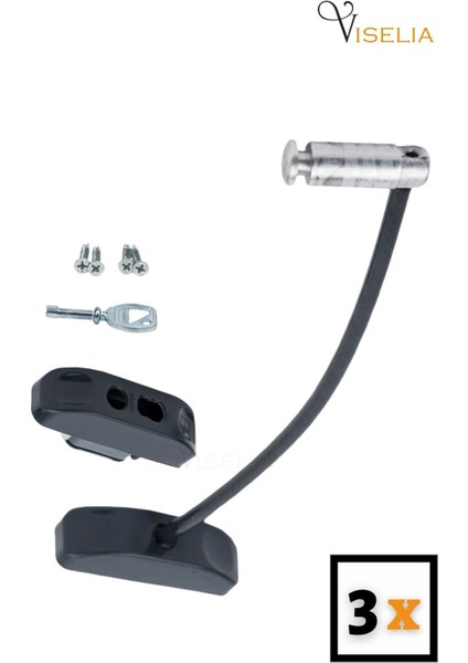 Antrasit Pencere Kilidi 3 Adet Halatlı Çocuk Güvenlik Emniyet Hırsız Pimapen Pvc Kapı Bebek Kilidi