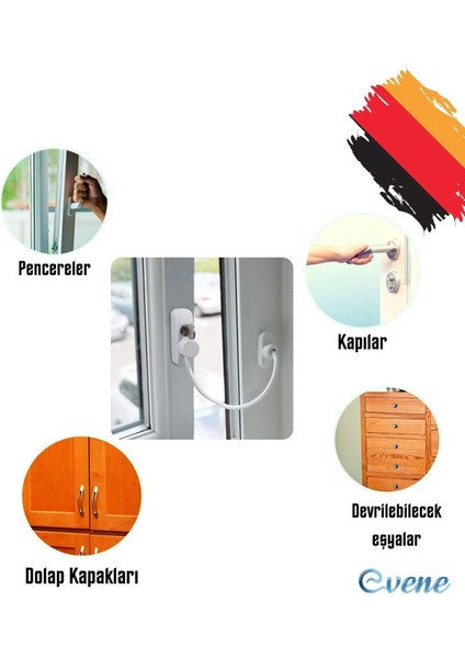 Açık Kahve Pencere Kilidi 5 Adet Halatlı Çocuk Güvenlik Emniyet Hırsız Pimapen Pvc Kapı Bebek Kilit
