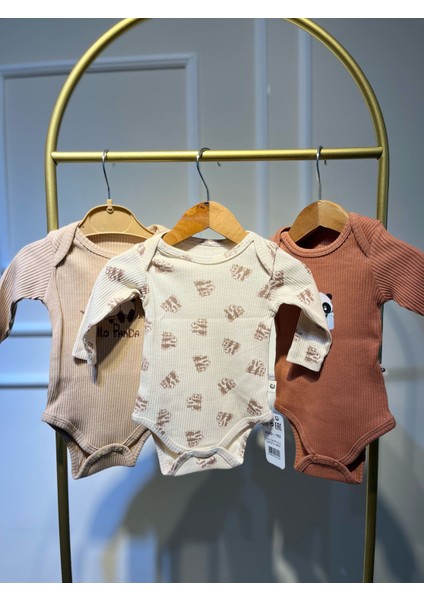 Erkek Bebek 3 Lü %100 Organıc Zıbın Seti Kahve ve Beige Set