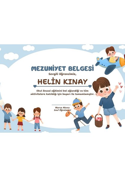 Kişiye Özel Sertifika - Mezuniyet Sertifikası - Mezuniyet Belgesi ( 10 Adet ) Mavi