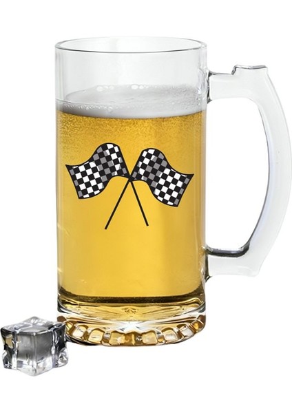 Yarış Bayrağı Baskılı Bira Bardağı - Bira Bardak