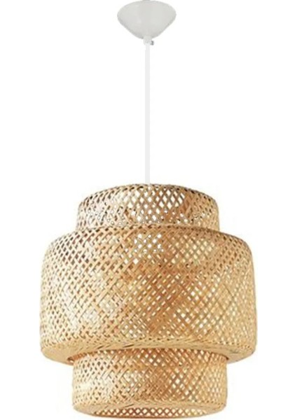 Rattan 40 cm Beyaz Tesisatlı Avize Bambu,iskandinav,bohem,modern Aydınlatma