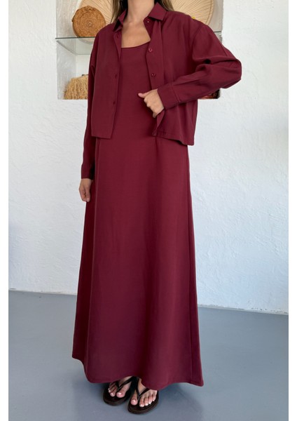 Ciela Kadın Askılı Bolero Maxi Bordo Elbise Takım – Yazlık Modal Rahatlık ve Zarif Şıklık fiyatları