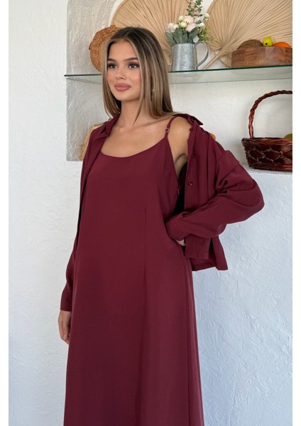 Ciela Kadın Askılı Bolero Maxi Bordo Elbise Takım – Yazlık Modal Rahatlık ve Zarif Şıklık modelleri