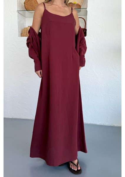 Ciela Kadın Askılı Bolero Maxi Bordo Elbise Takım – Yazlık Modal Rahatlık ve Zarif Şıklık fırsatları
