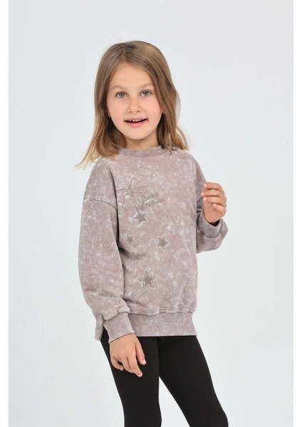 Kız Çocuk Yıldız Baskılı Sweatshirt