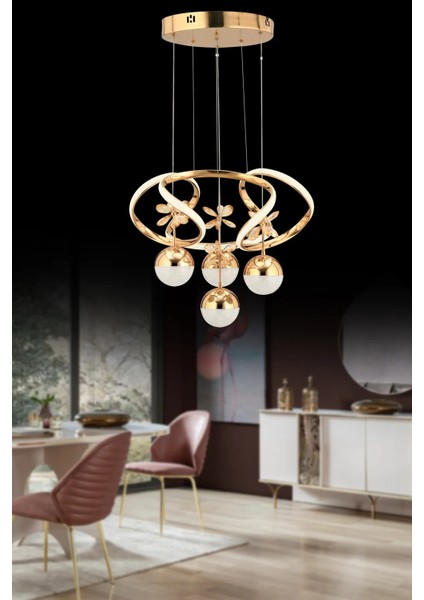 Rodin 4'lü Gold Sarkıt Beyaz Power LED Taşlı Ledli Avize