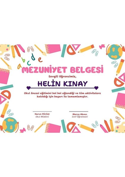 Kişiye Özel Sertifika - Mezuniyet Sertifikası - Mezuniyet Belgesi ( 10 Adet ) Aksesuar