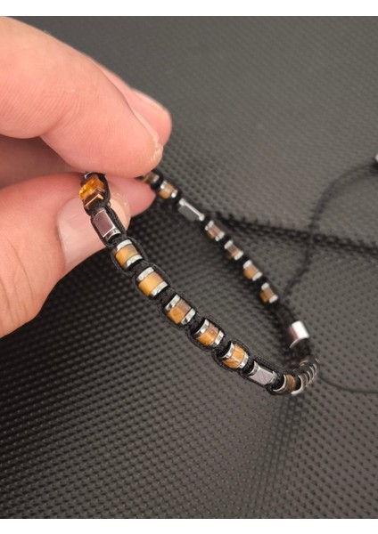 4 mm Rondela Kesim Kaplangözü-1 adet küp Damla Kehribar-Hematit Doğaltaş Bileklik Takı Aksesuar Erkek Bileklik