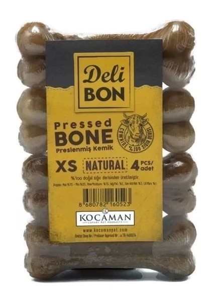 Delibon Deri Pres Vakumlu Kemik Köpek Ödülü Naturel 7 cm 4 Adet