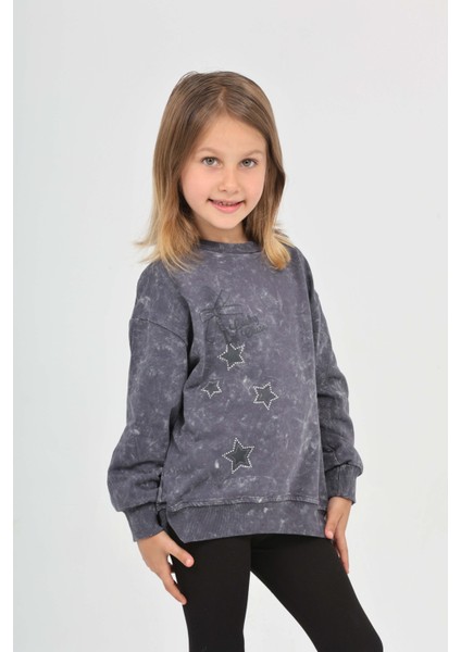 Kız Çocuk Yıldız Baskılı Sweatshirt