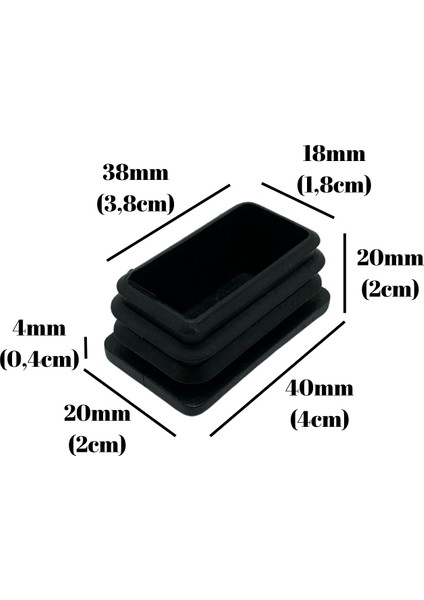 Dikdörtgen Demir Profil Iç Tapa Geçme Plastik Ayak Geçme Koruma PLASTIĞI(40MM x 20MM)(SİYAH) indirimleri