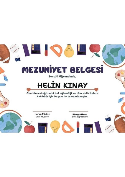 Kişiye Özel Sertifika - Mezuniyet Sertifikası - Başarı Sertifikası ( 10 Adet )