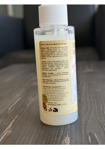 Sivrisinek, Kene ve Bıt Kovucu Doğal Uçucu Yağlar Hidrolat Karışımı Vücut Spreyi - 100 ml indirimleri