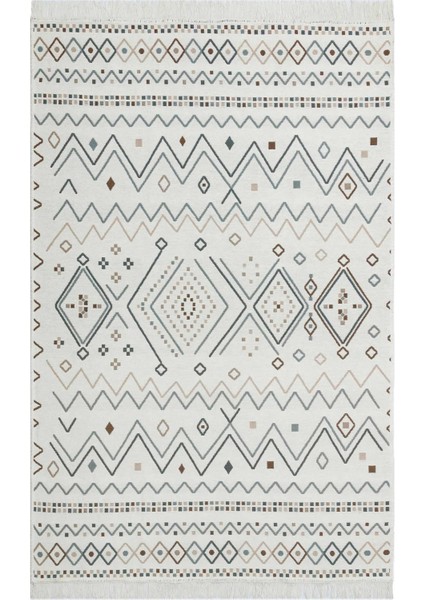 Samos Sms 05 beige Blue Yıkanabilir Çift Taraflı Pamuk Kilim