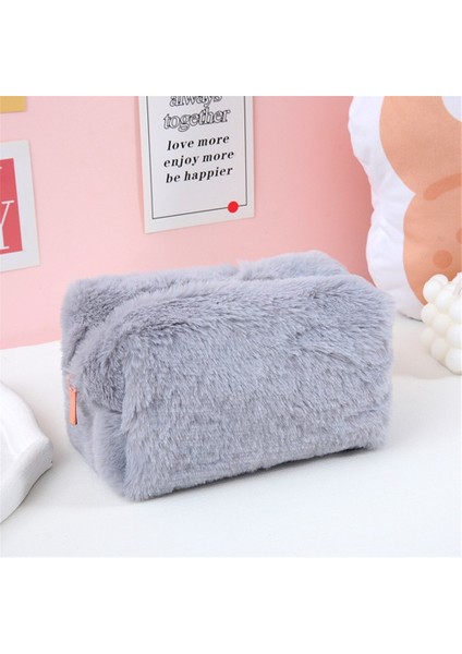 Büyük Kapasiteli Peluş Kozmetik Ins Macaron Peluş El Taşınabilir Tatlı Yumuşak Mumsu Makyaj Kalem Kutusu (Yurt Dışından)