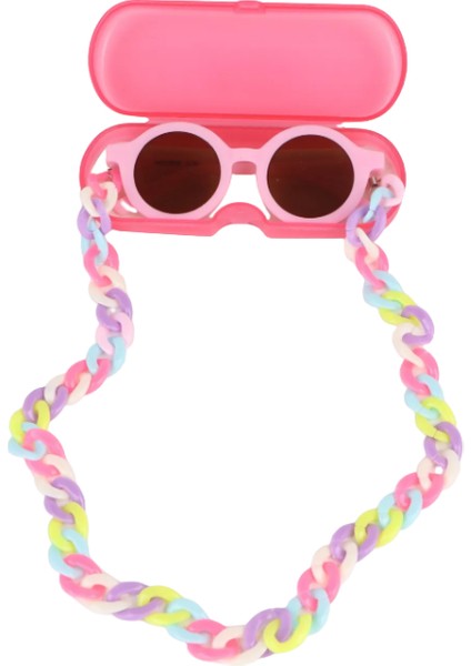 0-8 Yaş Cool Çocuk 3'lü Set Güneş Gözlüğü Gözlük Kabı ve Gözlük Zinciri BNT3333