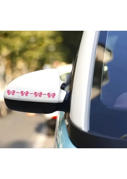 Pembe Fiyonk Desenli Araç Yan Ayna Sticker – Suya Dayanıklı Vinil