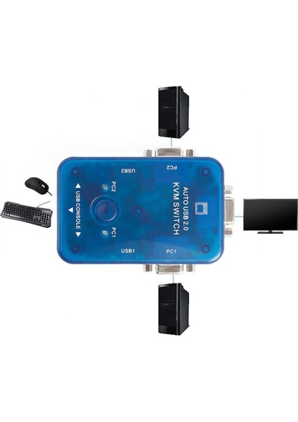 4949 Auto Otomatik USB Kvm Switch 2 Port Çoklayıcı