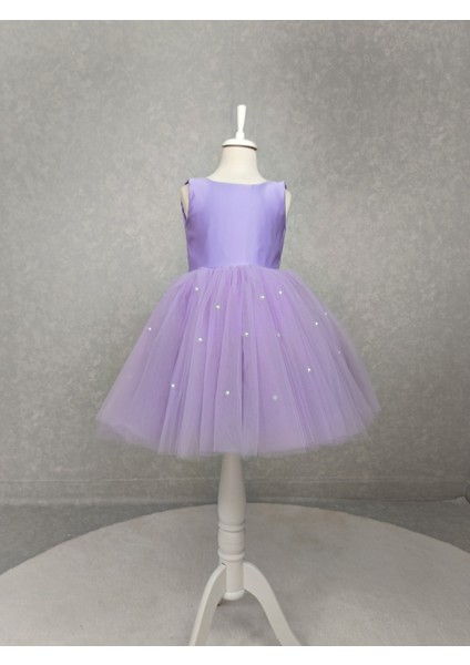 Kız Çocuk Ada Model Abiye Lila Etek Incili Elbise