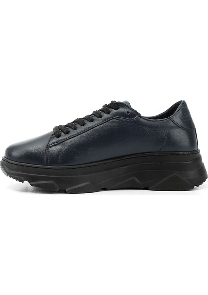 Kadın Lacivert Bağcıklı Dolgu Taban Hakiki Deri Sneaker fırsatları