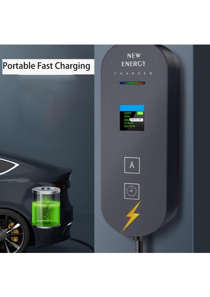 5-Metre Araç Elektrikli Şarj Kablosu Tip 2, 8A~16A Araç Akü Kabloları Tip 2, Ev Şarj Kablosu 3,68KW ile LED Dijital Ekranlı Kontrollü, Avrupa Standardı Araç Şarj Kablosu Iec 62196-2 (Siyah)