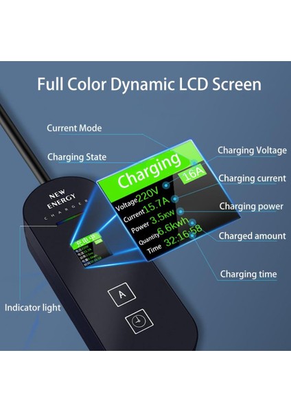 5-Metre Araç Elektrikli Şarj Kablosu Tip 2, 8A~16A Araç Akü Kabloları Tip 2, Ev Şarj Kablosu 3,68KW ile LED Dijital Ekranlı Kontrollü, Avrupa Standardı Araç Şarj Kablosu Iec 62196-2 (Siyah) modelleri