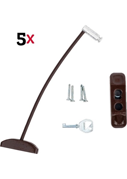 Koyu Kahve Pencere Kilidi 5 Adet Halatlı Çocuk Güvenlik Emniyet Hırsız Pimapen Pvc Kapı Kilit