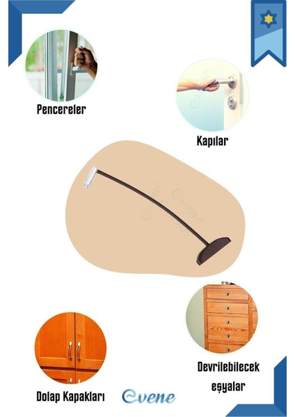 Koyu Kahve Pencere Kilidi 5 Adet Halatlı Çocuk Güvenlik Emniyet Hırsız Pimapen Pvc Kapı Kilit