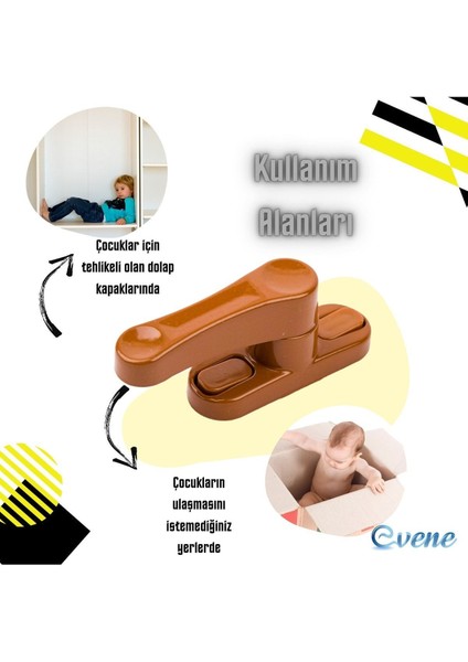 Pencere Kilidi 5 Adet Kapı ve Pencere Emniyet Aparatı Güvenlik Ürünü Kilit Açık Kahve