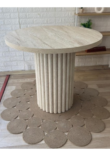 Concept Traverten Mermer Görünümlü Çıta Ayaklı Yuvarlak Masa (90 Cm) modelleri