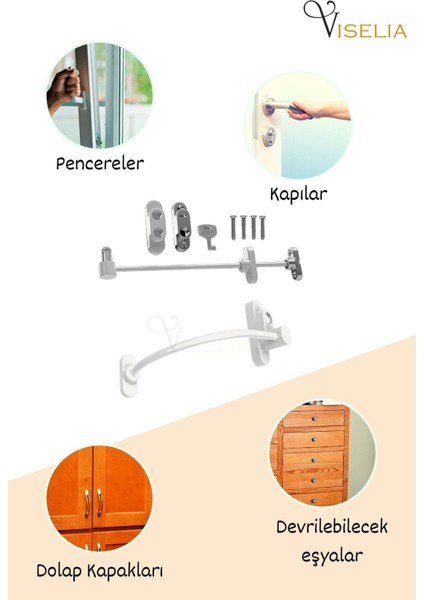 Pencere Kilidi 8 Adet Beyaz Kapı ve Pencere Emniyet Aparatı Güvenlik Ürünü Kilit