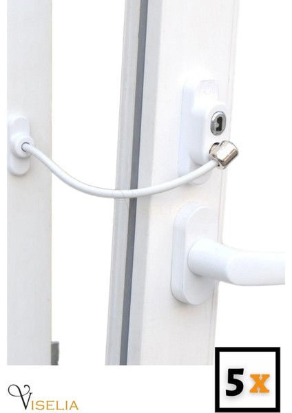 Emniyet Kilidi Çocuk Hırsız Pencere Kilidi Halatlı Pvc 5 Adet Beyaz