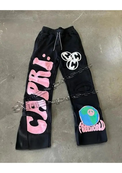 Capri Alevli Pantolon Eşofman Erkek Pantolon Retro Erkek Y2K Hiphop 3D Baskılı Bol Elastik Bel Rahat Joggers Kadın Pantolon Motocolor: CK1045/BEDEN: S (Yurt Dışından)