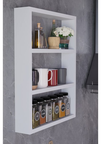 3 Katlı Duvar Rafı 43×60 cm – Mutfak Baharatlık & Kupa Düzenleyici, Banyo ve Salon Dekor Rafı fiyatları