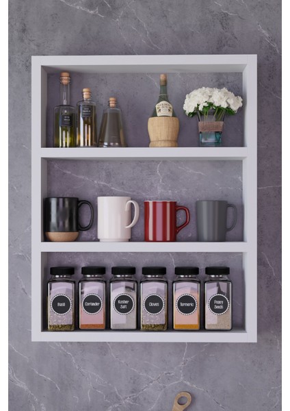 3 Katlı Duvar Rafı 43×60 cm – Mutfak Baharatlık & Kupa Düzenleyici, Banyo ve Salon Dekor Rafı fırsatları