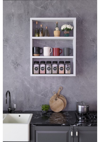3 Katlı Duvar Rafı 43×60 cm – Mutfak Baharatlık & Kupa Düzenleyici, Banyo ve Salon Dekor Rafı